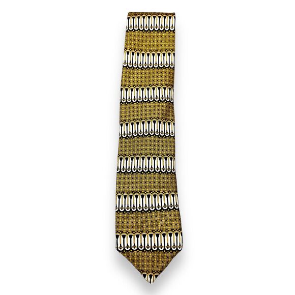 Designer Mens 100% Silk Dress Tie Made in Italy Gold Geometric Print 58" 3.75"‎ - Picture 4 of 9